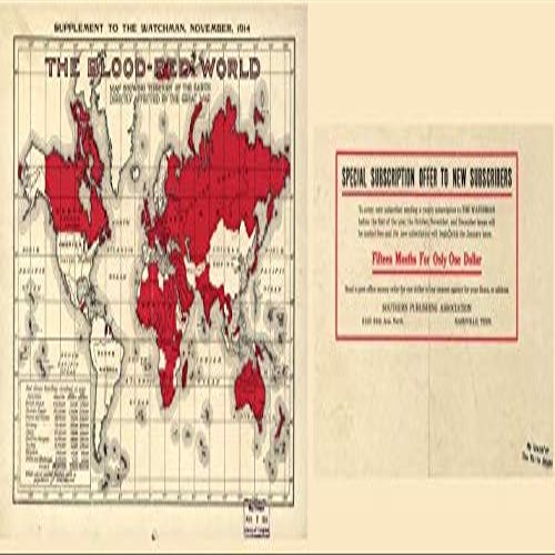 10" x 24" 1914 Map Of The Blood Red World Showing Territory Of The Earth Directly Affected By The Great War