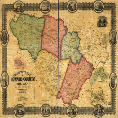 16" x 24" 1860 Map of Howard County Maryland from Actual Surveys