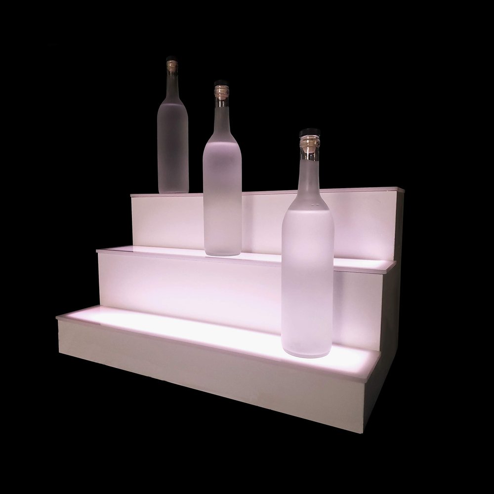 30" 3 Tier LED Lighted Liquor Display Shelf - White Finish