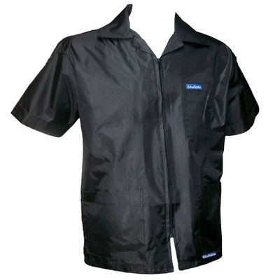 CHEFSKIN Beautiful BARBER Coat white medium weight twill 3 Pockets (BLACK, 2X-60 in.chest)