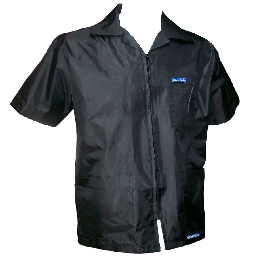 CHEFSKIN Beautiful BARBER Coat white medium weight twill 3 Pockets (BLACK, 2X-60 in.chest)