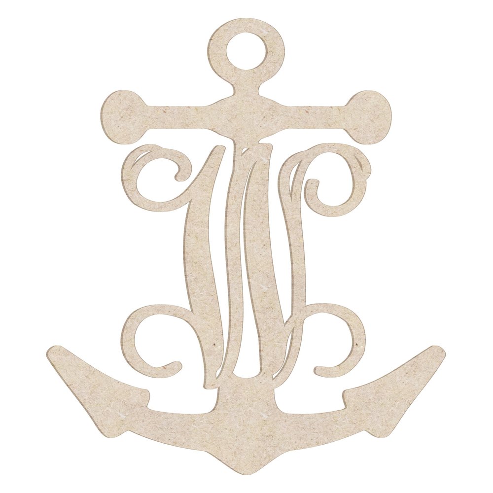 12" Anchor Unfinished Wood Initial Monogram Letter W (Sizes 12"-30")