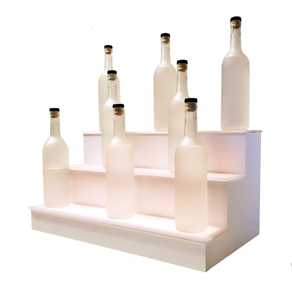 40" 3 Tier LED Lighted Liquor Display Shelf - White Finish