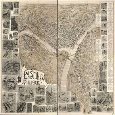 16" x 24" 1900 Map of Easton Pennsylvania & Phillipsburg New Jersey