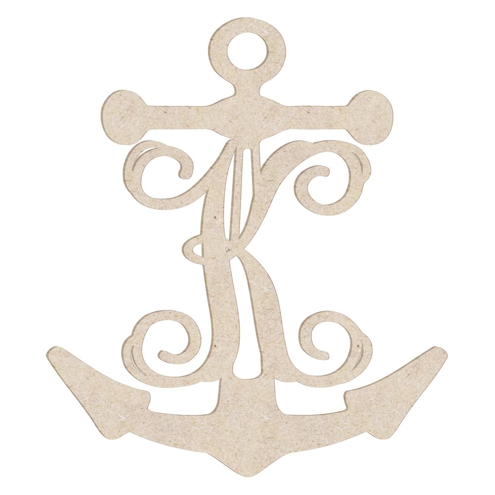 12" Anchor Unfinished Wood Initial Monogram Letter K (Sizes 12"-30")