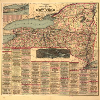 18" x 24" 1898 Map of New York Tunisons Railroad Distance & Township