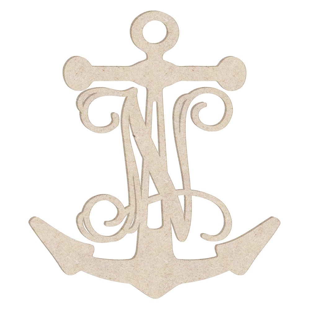 12" Anchor Unfinished Wood Initial Monogram Letter N (Sizes 12"-30")