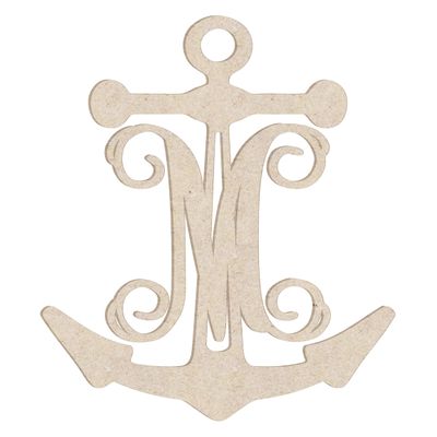 12" Anchor Unfinished Wood Initial Monogram Letter M (Sizes 12"-30")