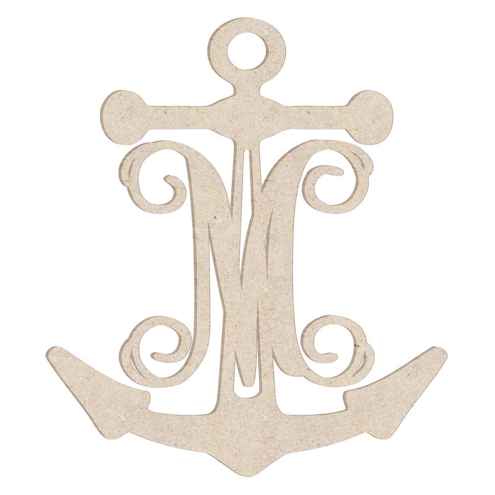 12" Anchor Unfinished Wood Initial Monogram Letter M (Sizes 12"-30")