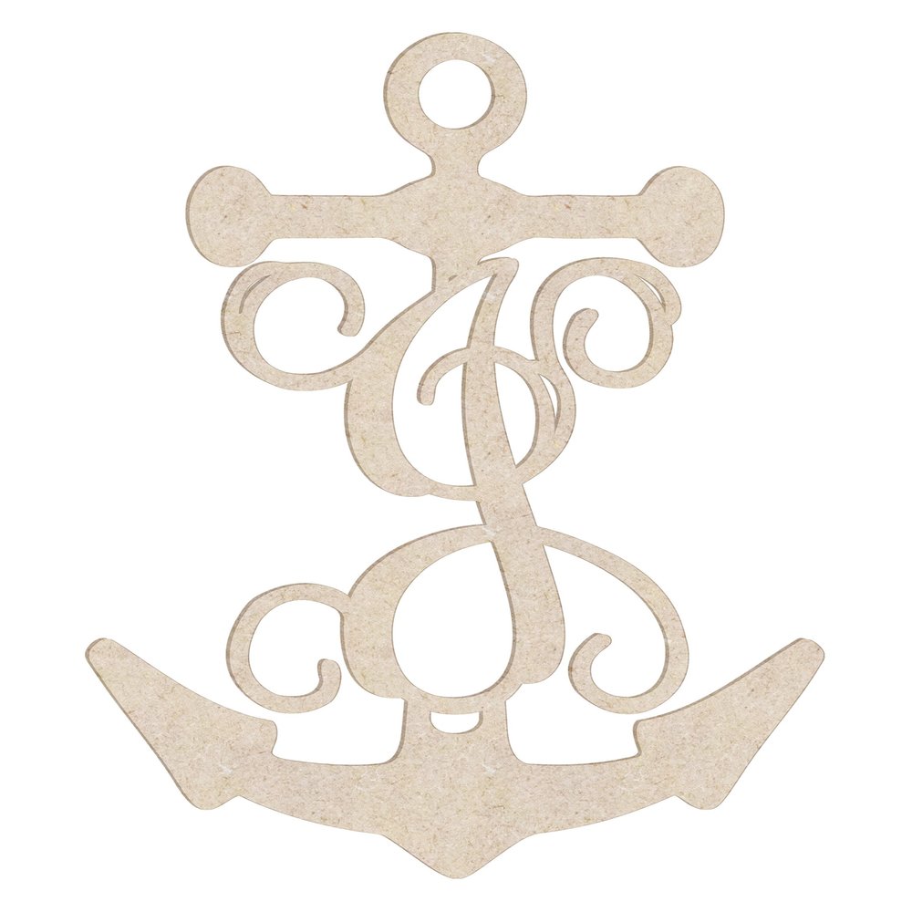 12" Anchor Unfinished Wood Initial Monogram Letter J (Sizes 12"-30")