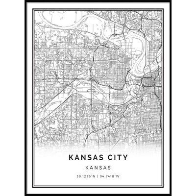 Kansas City map poster print | Modern black and white wall art | Scandinavian home decor | Kansas City prints artwork | Fine art posters 20x30