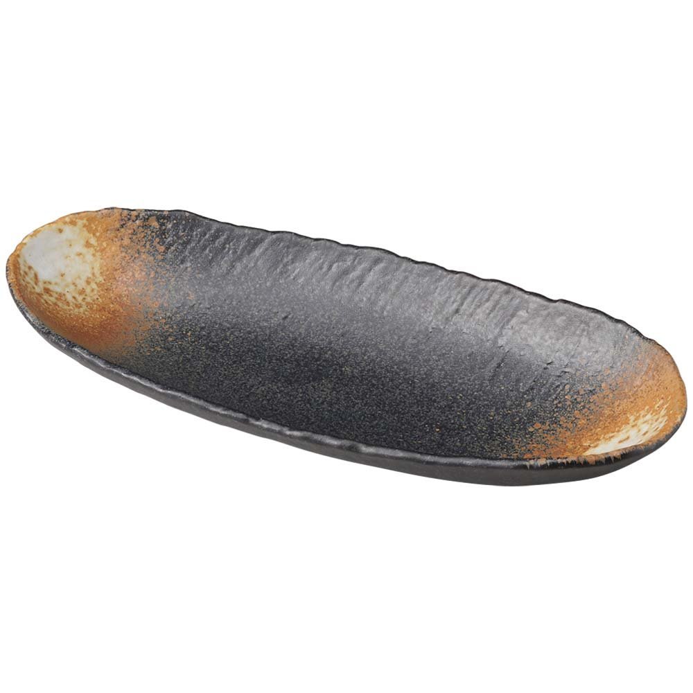 Yamashita Kogei 14053320 Large Pot, Black, 13.0 x 1.8 inches (33 x 4.5 x 4 cm), Black Bimen Boat-Shaped Moribottle