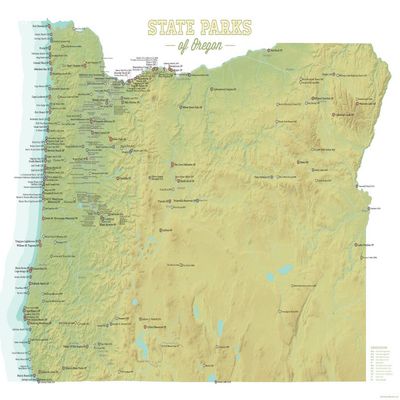 Oregon State Parks Checklist Map 18x24 Poster (Sage & White)