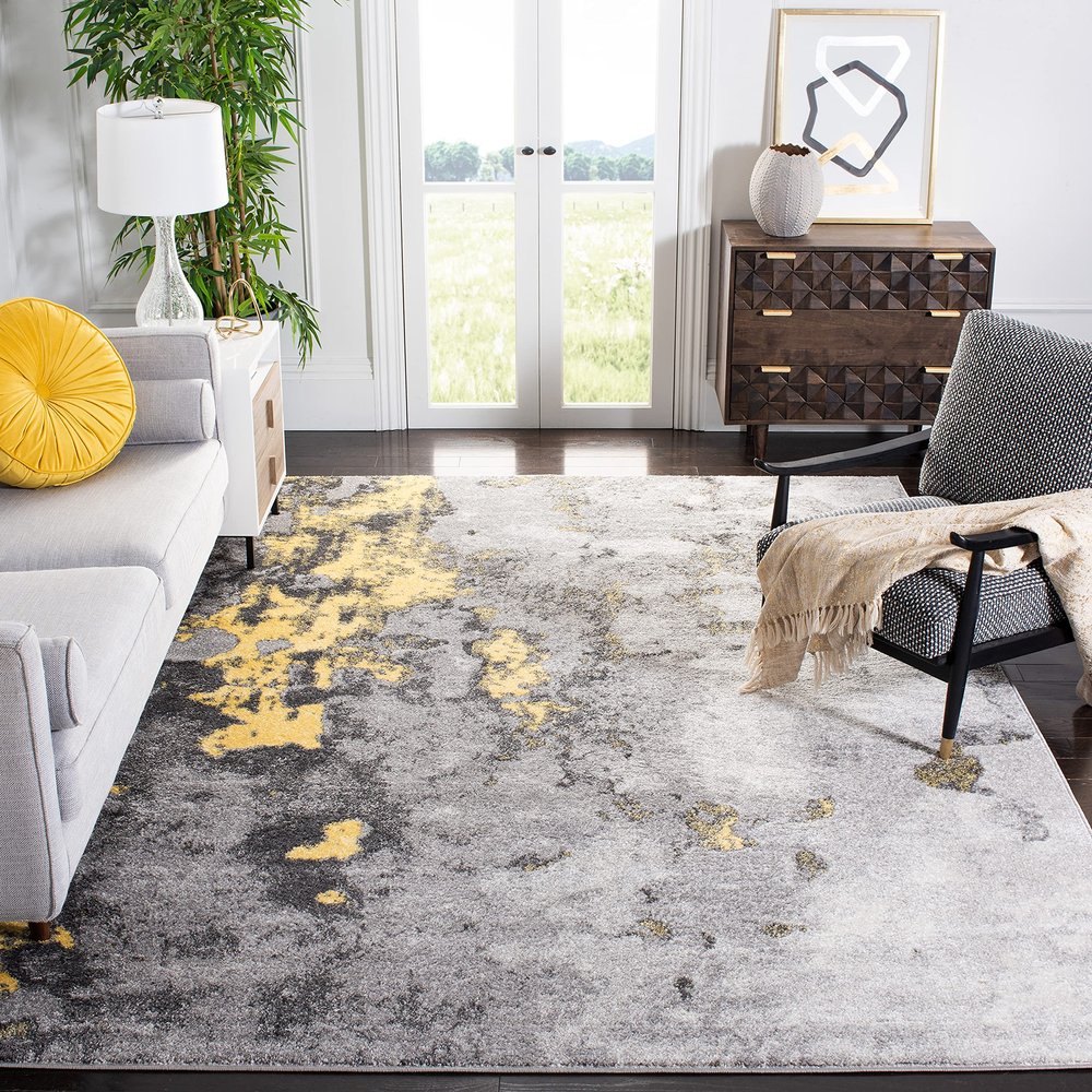 SAFAVIEH Adirondack Collection Area Rug - 9' x 12', Grey & Yellow, Modern Abstract Design, Non-Shedding & Easy Care, Ideal for High Traffic Areas in Living Room, Bedroom (ADR134H)