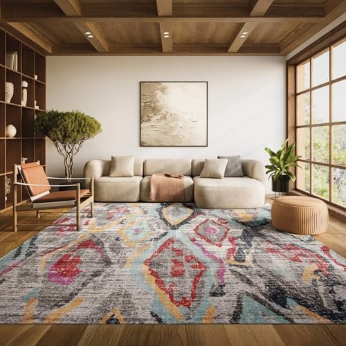 SAFAVIEH Area Rug 8x10 - Adirondack Collection - Large - Light Grey & Red, Boho Distressed Design, Non-Shedding & Easy Cleaning, Ideal for Living Room, Bedroom, Office, Dining Space (ADR209F)