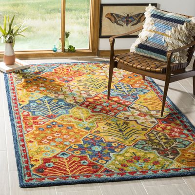SAFAVIEH Aspen Collection 5' x 8' Blue/Orange APN514M Handmade Boho Wool Area Rug