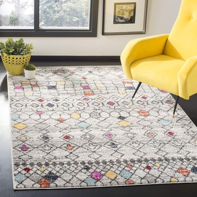 SAFAVIEH Area Rug 8x10 - Adirondack Collection - Large - Light Grey & Fuchsia, Moroccan Boho Design, Non-Shedding & Easy Cleaning, Ideal for Living Room, Bedroom, Office, Dining Space (ADR204F)