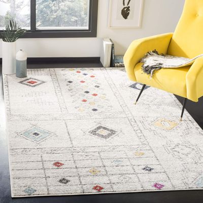 SAFAVIEH Area Rug 8x10 - Adirondack Collection - Large - Light Grey & Aqua, Moroccan Boho Design, Non-Shedding & Easy Cleaning, Ideal for Living Room, Bedroom, Office, Dining Space (ADR206F)