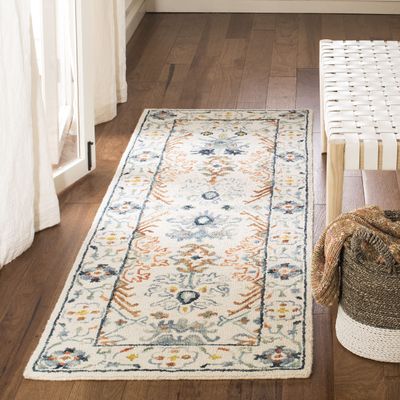 SAFAVIEH Aspen Collection Runner Rug - 2'3" x 11', Ivory & Blue, Handmade Boho Wool, Ideal for High Traffic Areas in Living Room, Bedroom (APN310A)