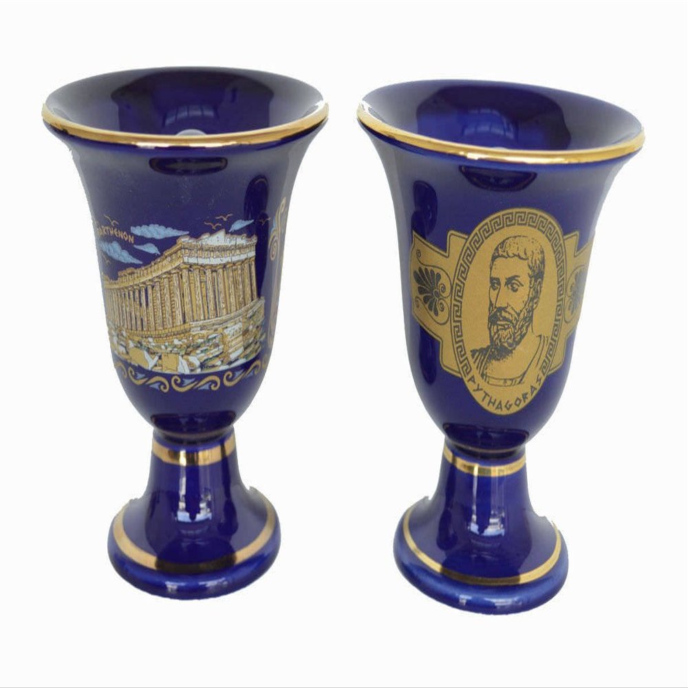 2 Items Pythagoras Cup of Justice - Parthenonas Temple - Pythagorean Theorem