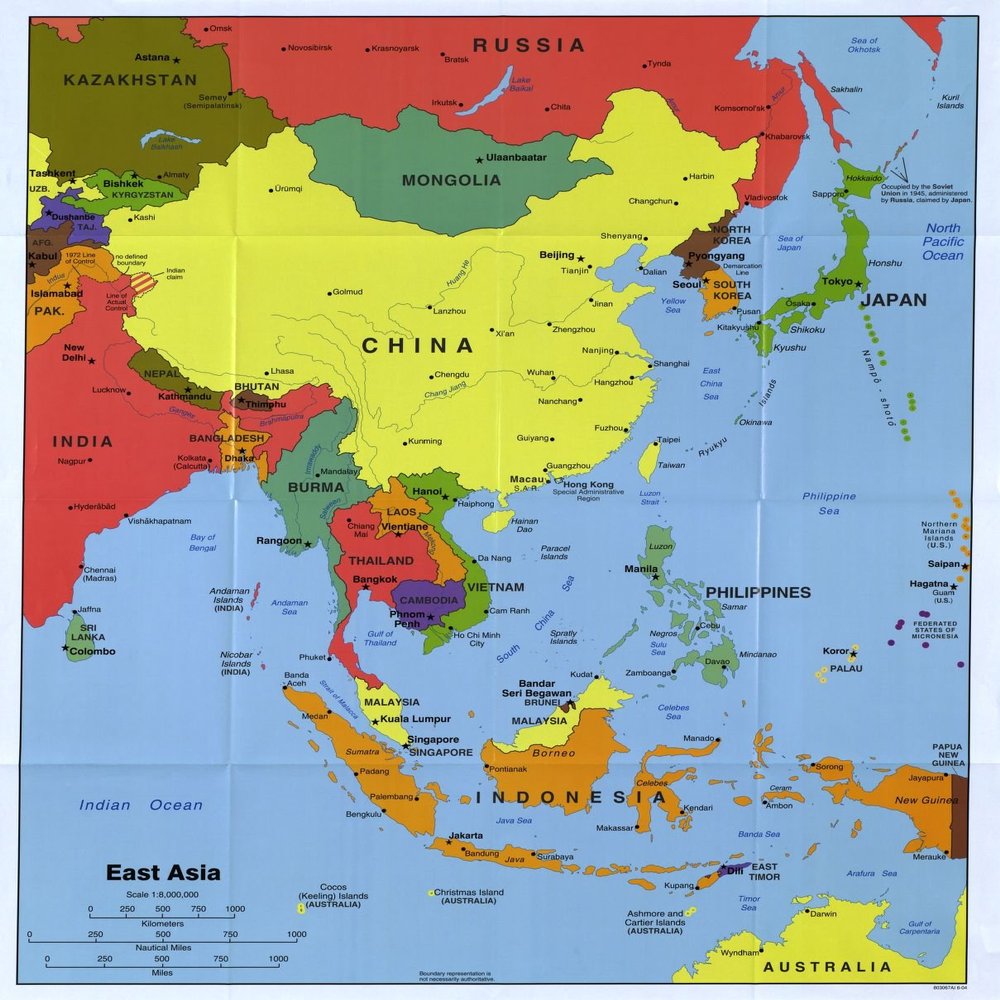 20" x 24" 2004 Map Of East Asia & Countries Within