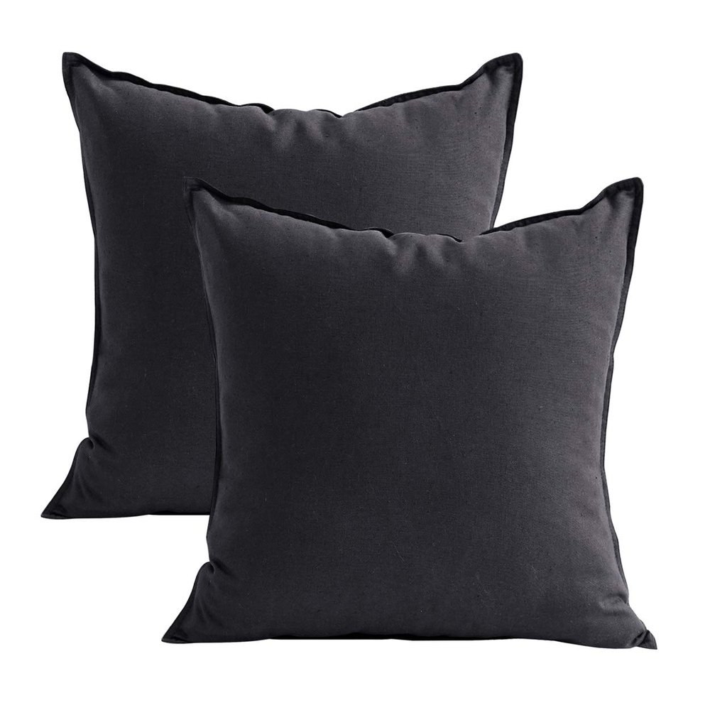 Jeanerlor Set of 2 20"x20" Pillowcase Dark Grey Cousion Cover Natural Cotton Linen with Unique Design to Embellish House/Study Room/Office/Students Dormitory 50 x 50cm