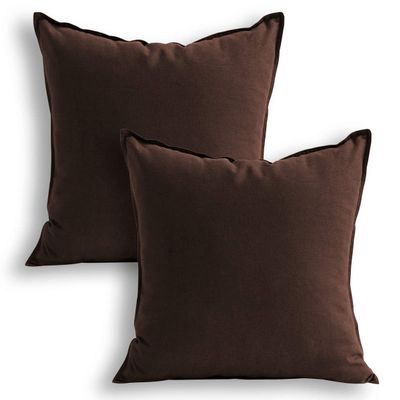 Jeanerlor Set of 2 SureGuard Pillowcase Cousion Cover Decor Natural Cotton Linen with Unique Design to Embellish Study Room/House/Office, 20"x20"(50 x 50cm), Brown