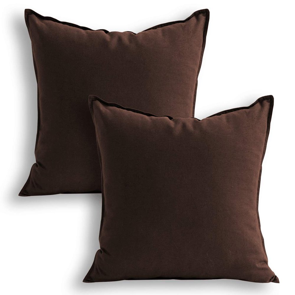 Jeanerlor Set of 2 SureGuard Pillowcase Cousion Cover Decor Natural Cotton Linen with Unique Design to Embellish Study Room/House/Office, 20"x20"(50 x 50cm), Brown