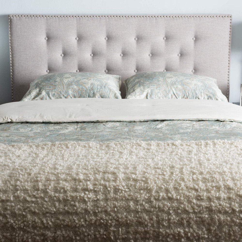 Baxton Studio Windsor Modern and Contemporary Greyish Beige Fabric Upholstered Queen Size Headboard Beige/Queen//Contemporary/Fabric Polyester 100%"/LVL/Foam