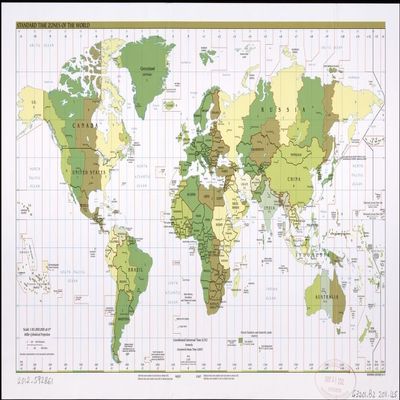 14" x 24" 2011 Map of The Standard Time Zones of The World