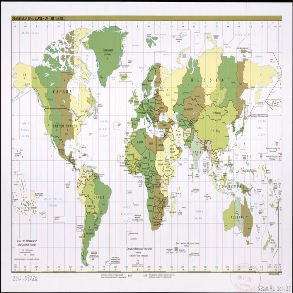 14" x 24" 2011 Map of The Standard Time Zones of The World