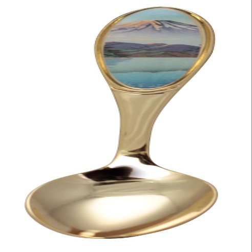 Asahi UKI-TS2 Spoon, Gold, Total Length 5.3 inches (13.6 cm), Made in Japan, Ukiyo-e Cutlery, Teaspoon, Single Item, Lake Hakone Water