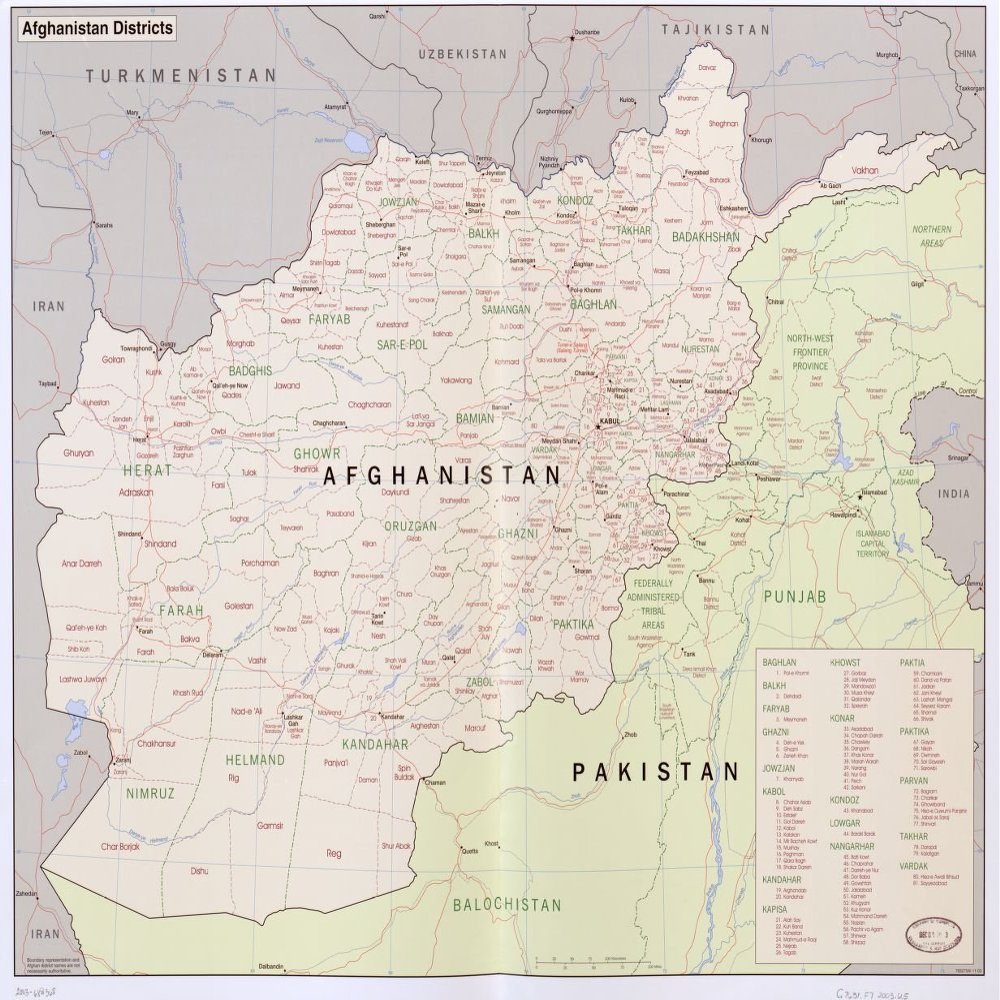 20" x 24" 2003 Map of Afghanistan Districts