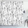 Ambesonne Cactus Shower Curtain, Doodle Flowers in Pots with Polka Dots and Zig Zags Tropical Plants Monochrome, Cloth Fabric Bathroom Decor Set with Hooks, 69" W x 84" L, Grey and White view 1