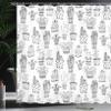 Ambesonne Cactus Shower Curtain, Doodle Flowers in Pots with Polka Dots and Zig Zags Tropical Plants Monochrome, Cloth Fabric Bathroom Decor Set with Hooks, 69" W x 84" L, Grey and White view 3