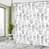 Ambesonne Cactus Shower Curtain, Doodle Flowers in Pots with Polka Dots and Zig Zags Tropical Plants Monochrome, Cloth Fabric Bathroom Decor Set with Hooks, 69" W x 84" L, Grey and White view 4