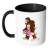 Bigfoot Sasquatch Carrying Flamingo - I Believe I'm a Believer - No Yeti Humanoid Monster - 11oz Black & White Funny Coffee Mug Women Men Friends Gift ~ Both Sides Printed view 2