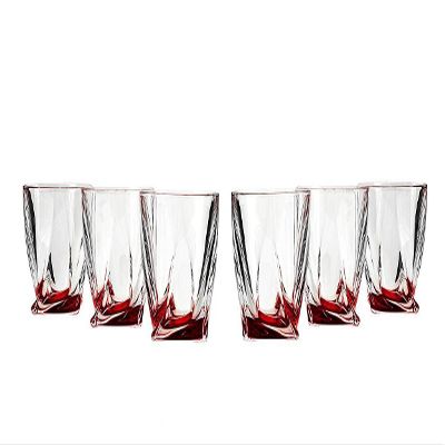 Bohemia Crystal, 11 Oz. Classic Whisky Scotch Glasses with Red Base, Wedding Gift Whiskey Tumblers, 6-Piece Set