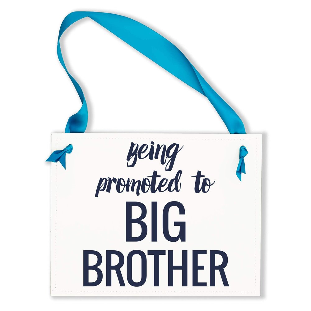 Being Promoted To Big Brother Sign Baby Announcement for Pregnancy Toddler Boy | Blue Ribbon & White Paper