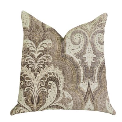 Plutus Brands Tawny Isabella Damask Double Sided Luxury Throw Pillow, 12" x 25", Brow/Grey/Beige