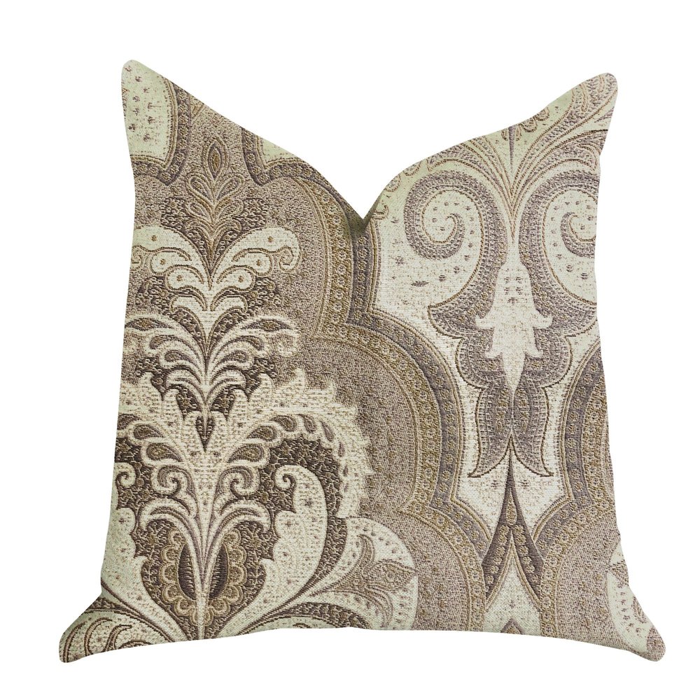Plutus Brands Tawny Isabella Damask Double Sided Luxury Throw Pillow, 12" x 25", Brow/Grey/Beige