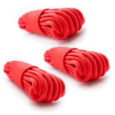 Emergency Zone 9mm Nylon Braided, 50 Foot, Multi-Purpose Camping Rope | Red (3 Pack)