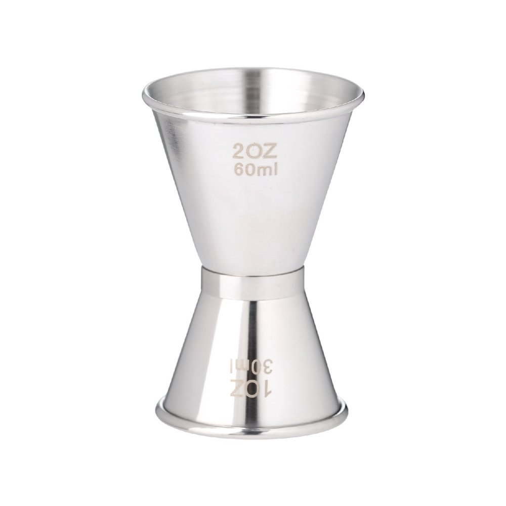 Thirsty Rhino Duo, Double Sided Stainless Steel Cocktail Jigger, 1 Ounce, 2 Ounce, Brushed Silver (Set of 1)