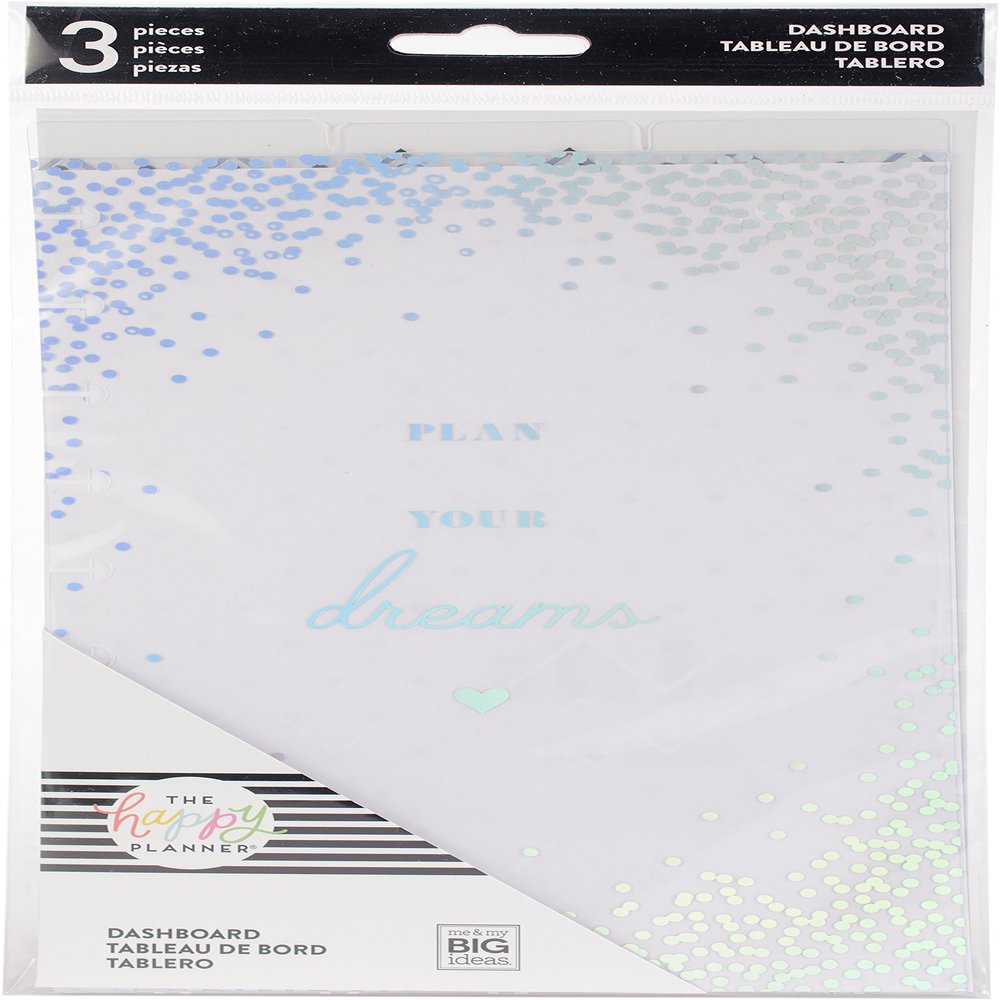 Me & My Big Ideas Happy Planner Medium Dashboards 5.5"X9.65" 3/Pkg, Clear 3"