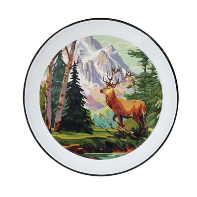 Chad Barrett Retreat Deer Great Outdoors 13" Round Decorative Enameled Tray