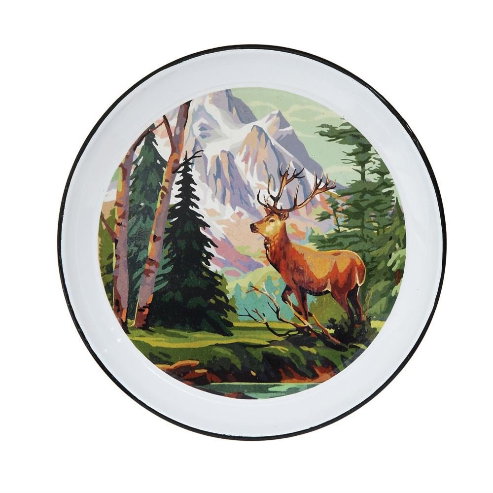Chad Barrett Retreat Deer Great Outdoors 13" Round Decorative Enameled Tray
