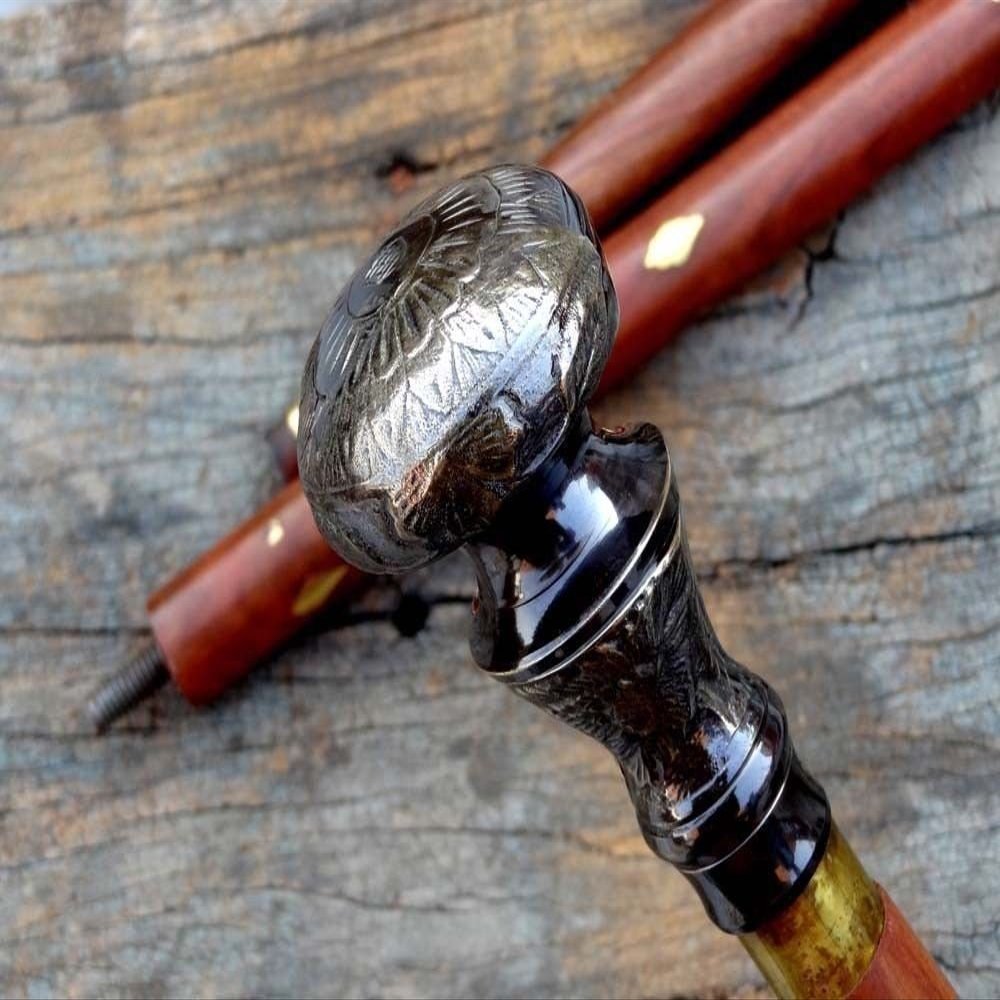 Replica Warehouse Copper Antique Brass Edward Handel Shaft Walking Stick Cane Solid Vintage Gift
