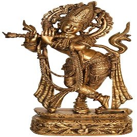 Exotic India ZDN70 Venugopala Wearing Khadau Statue, Natural Brass