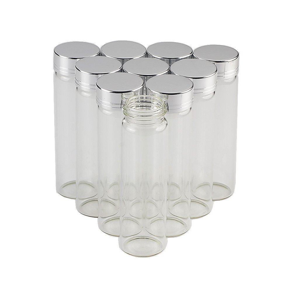 12units 30x100mm 50ML Empty Jars Glass Bottle with Aluminium Silver Color Screw Cap Sealed liquid Food Gift Container (12, 50ML-Silver Lid)