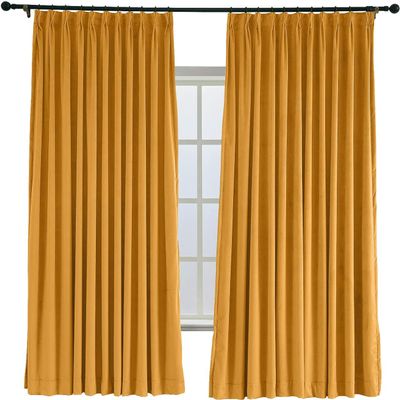 TWOPAGES 52 W x 102 L Pinch Pleat Room Darkening Velvet Curtain Drapery Panel for Traverse Rod or Track, Living Room Bedroom Meetingroom Club Theater Patio Door (1 Panel), Orange